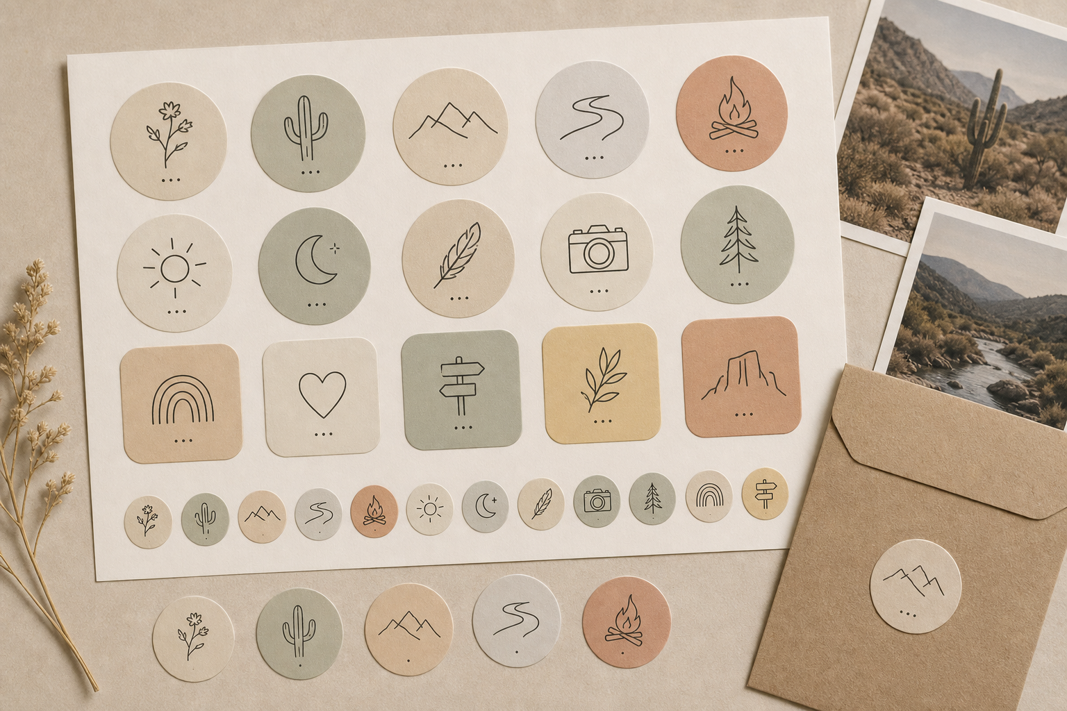 Minimal no-QR Story Sticker concept sheet